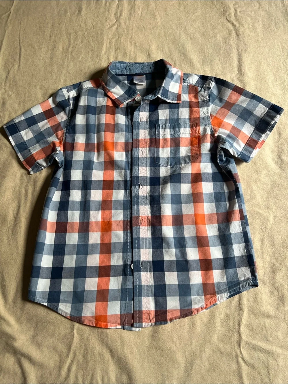 Gymboree Boys Short-Sleeve Plaid Button-Down Shirt - Blue & Orange
